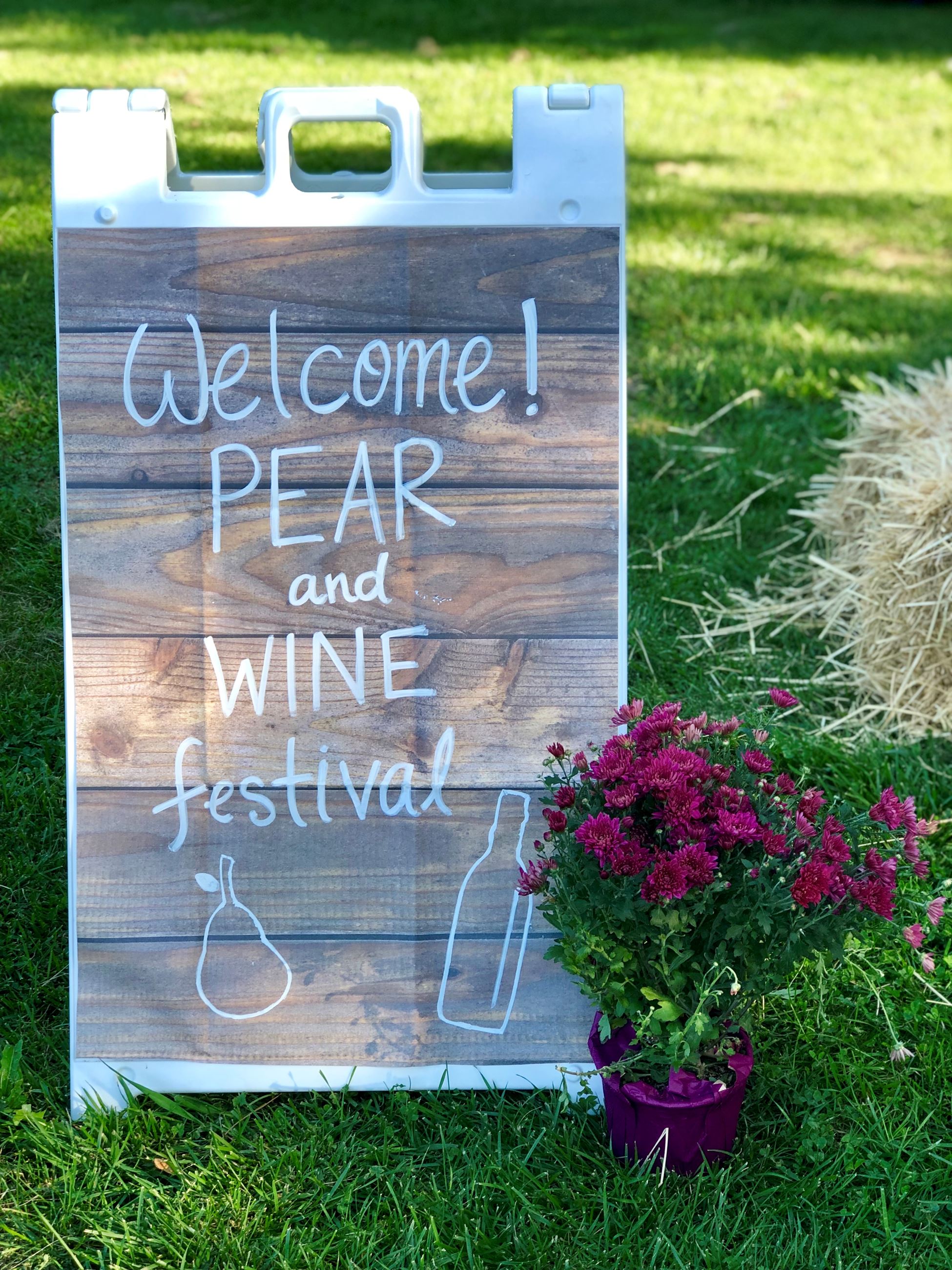 Pear and Wine Welcome Sign